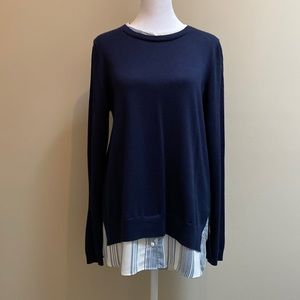 NYDJ Mixed Media Two-Fer Sweater Roman Holiday Strip Joie de Vivre Petite Small